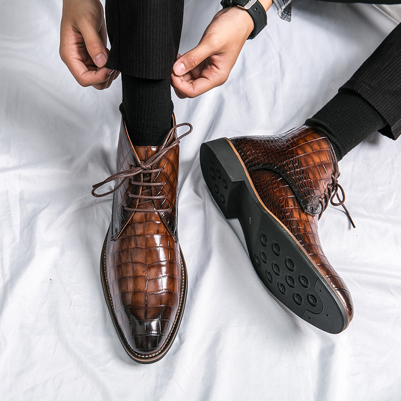 Vintage lakirane čizme s krokodilskim uzorkom Muške Chelsea čizme Muške gležnjače Modne dizajnerske muške marke ravne čizme