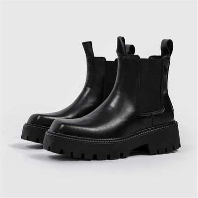 Britų stiliaus odiniai platforminiai batai, vyriški, stori aukštakulniai batai, vyriški, kvadratiniai, laisvalaikio batai „Chelsea“ batai „Botas Hombre“