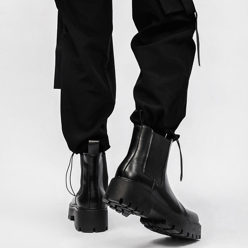 Britų stiliaus odiniai platforminiai batai, vyriški, stori aukštakulniai batai, vyriški, kvadratiniai, laisvalaikio batai „Chelsea“ batai „Botas Hombre“