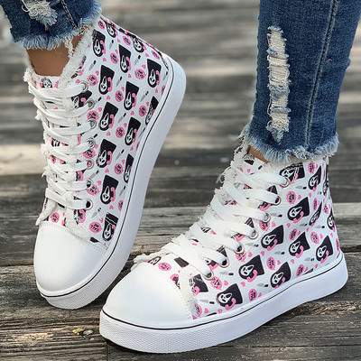 Pantofi din pânză cu flori 2023, albi, sălbatici, pentru femei, mărime mare, pantofi sport cu șireturi, ocazional, pantofi plat, pentru femei, marimea 44