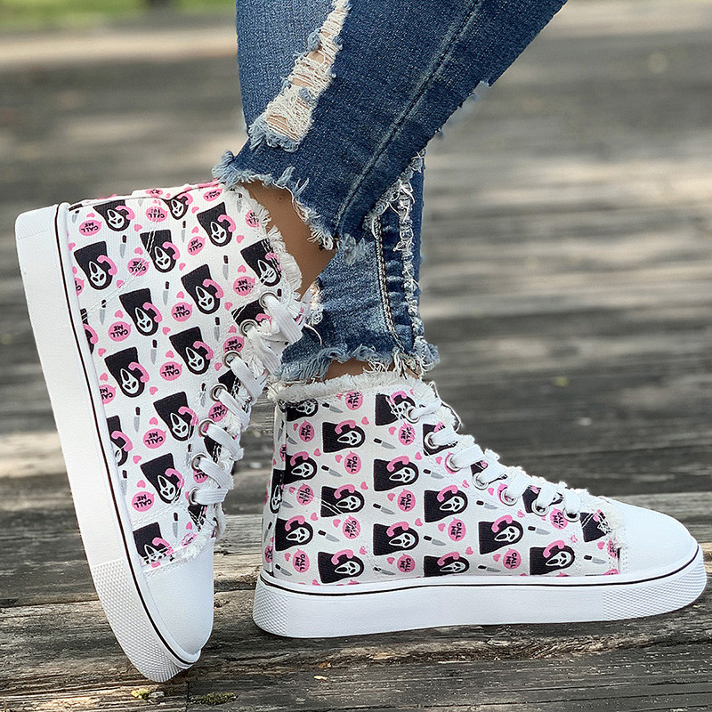 Pantofi din pânză cu flori 2023, albi, sălbatici, pentru femei, mărime mare, pantofi sport cu șireturi, ocazional, pantofi plat, pentru femei, marimea 44