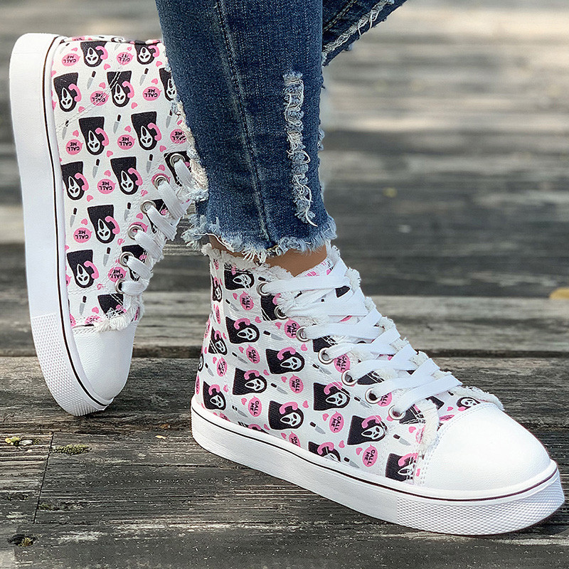 Pantofi din pânză cu flori 2023, albi, sălbatici, pentru femei, mărime mare, pantofi sport cu șireturi, ocazional, pantofi plat, pentru femei, marimea 44