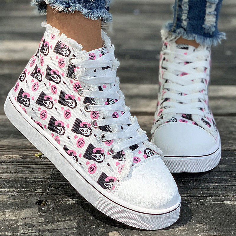 Pantofi din pânză cu flori 2023, albi, sălbatici, pentru femei, mărime mare, pantofi sport cu șireturi, ocazional, pantofi plat, pentru femei, marimea 44