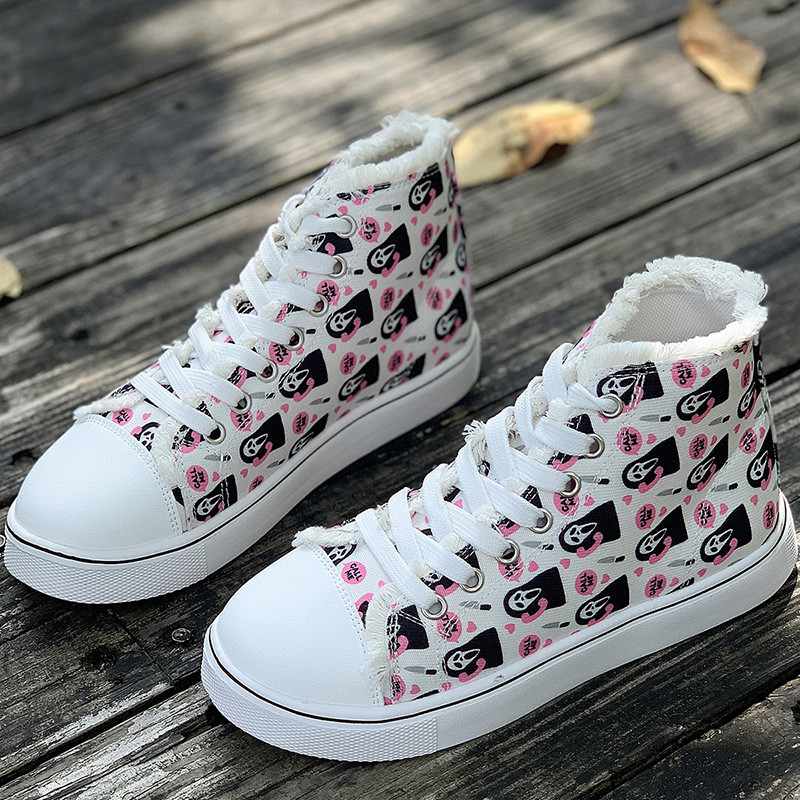 Pantofi din pânză cu flori 2023, albi, sălbatici, pentru femei, mărime mare, pantofi sport cu șireturi, ocazional, pantofi plat, pentru femei, marimea 44