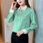 Κομψό Γυναικείο Γυναικείο Γραφείο Ριγέ Μεταξωτά Πουκάμισα Γυναικείες Μπλούζες Ανοιξιάτικη Φθινοπωρινή Μόδα Μακρυμάνικο Μπλουζάκι Casual Chic