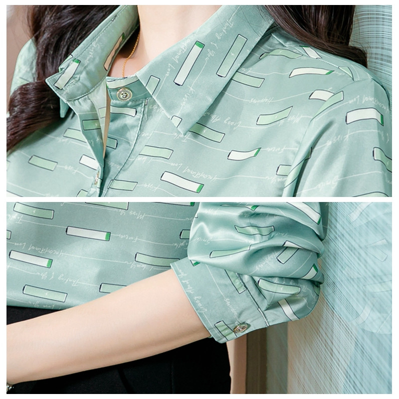 Cămăși casual cu dungi Bluză din mătase din satin pentru femei Elegant OL Office Doamnelor Cămașă de lucru cu imprimeu verde Moda Topuri pentru femei primăvară toamnă