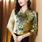 Vintage γυναικεία λουλούδια μπλούζα άνοιξη φθινοπωρινό μακρυμάνικο πέτο σατέν μεταξωτό πουκάμισο γραφείου Γυναικεία κομψά μπλουζάκια εργασίας για πάρτι
