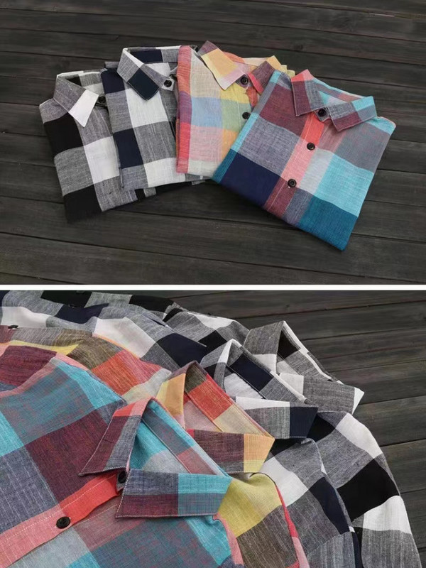 Sieviešu rūtains kokvilnas krekls Eleganta sieviešu blūze Eleganta un jaunatnes sieviešu blūzes Jaunums ārdrēbēs korejiešu stilā