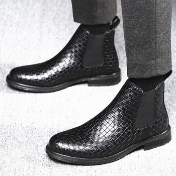 Мъжки модни обувки Сплетени скраб за ръце Високи мъжки ботуши Ежедневни черни ботуши Челси Каубойски ботуши Размер 38-48
