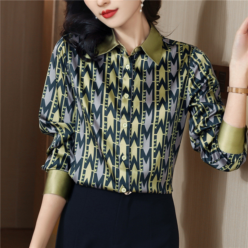 2023. Novo proljeće i jesen Ženske gornje svilene košulje Bluze Elegantne uredske ženske satenske košulje dugih rukava s printom Ženska odjeća