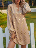 Benuynffy Jesenske uredske dame Bronzing Mini haljine 2023. Elegantne puf dugih rukava s V izrezom High Street ženske široke haljine A-kroja