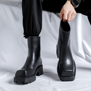 Класически черни маркови ретро мъжки високи кожени обувки Нови високи мотоциклетни ботуши Мъжки обувки Модни топли ботуши с квадратни пръсти