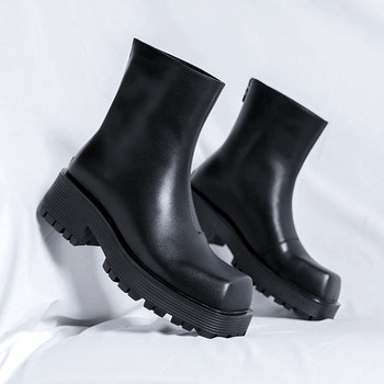 Класически черни маркови ретро мъжки високи кожени обувки Нови високи мотоциклетни ботуши Мъжки обувки Модни топли ботуши с квадратни пръсти