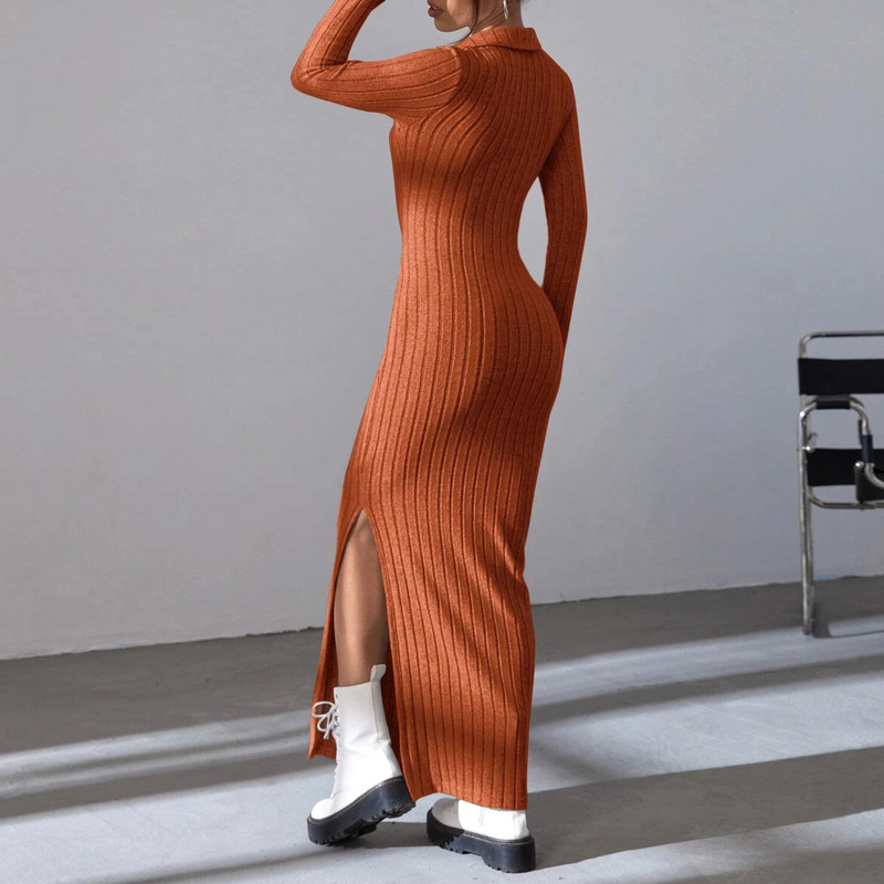 Rochie lungă cu decolteu în V rochie moale din tricot pentru femei, cu nervuri pentru lounge, rochie lungă, ocazională, de culoare solidă, croșetată, slim fit, pentru navetă