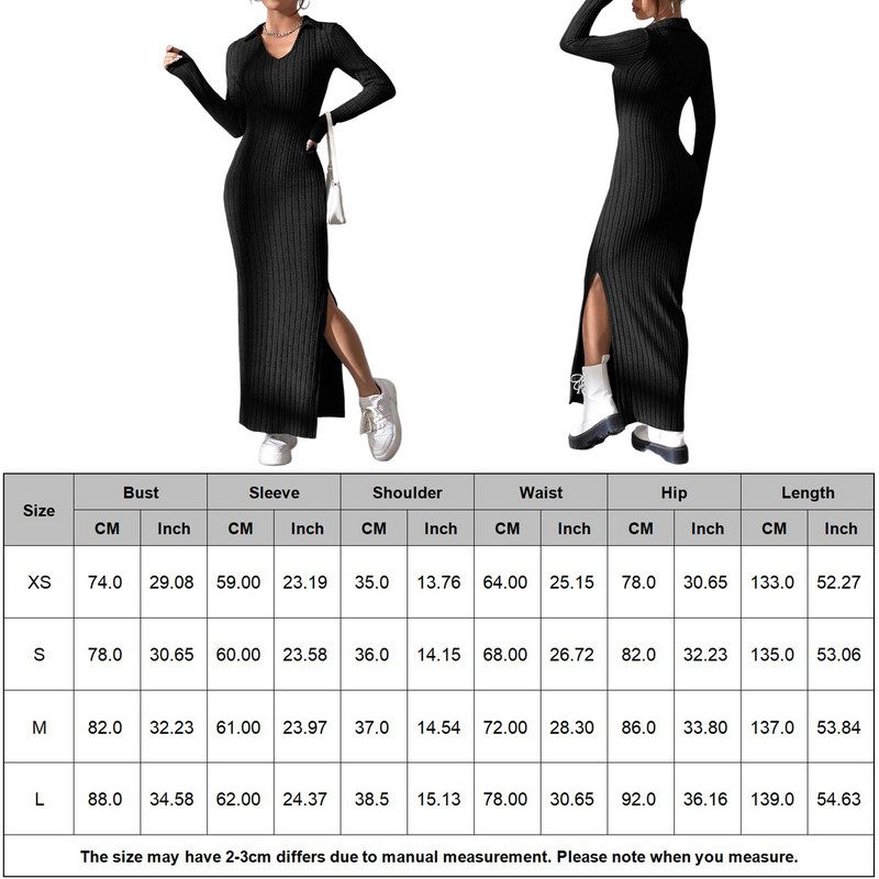 Rochie lungă cu decolteu în V rochie moale din tricot pentru femei, cu nervuri pentru lounge, rochie lungă, ocazională, de culoare solidă, croșetată, slim fit, pentru navetă