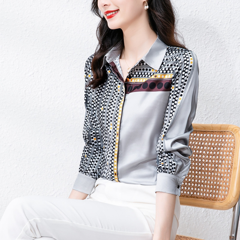 Cămașă de mătase bluză de damă elegantă cu mâneci lungi cămașă din satin cu buline cămașă de lucru pentru femei de birou primăvară toamnă topuri de înaltă calitate