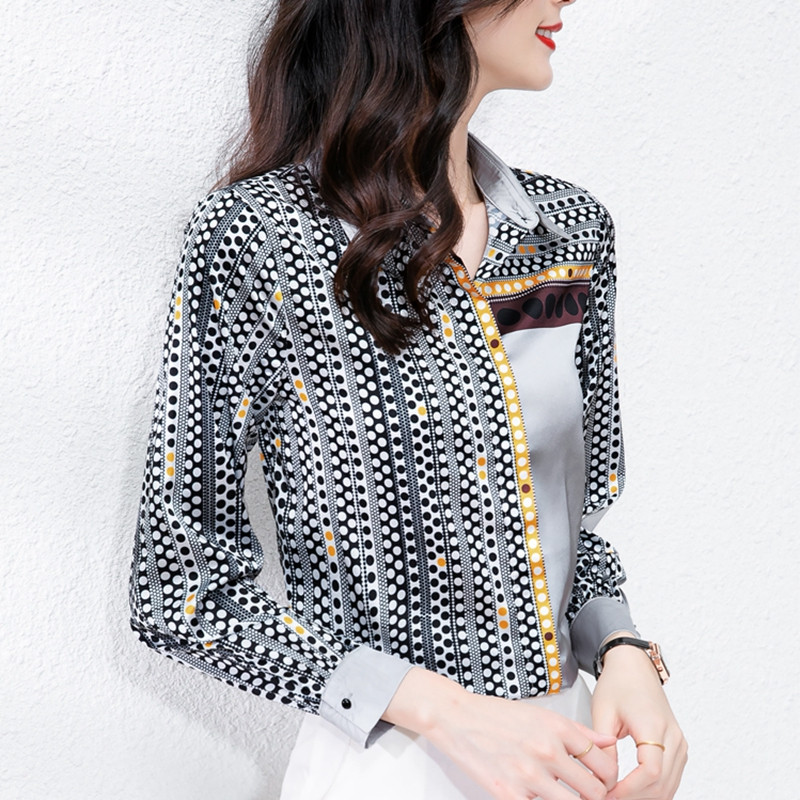 Cămașă de mătase bluză de damă elegantă cu mâneci lungi cămașă din satin cu buline cămașă de lucru pentru femei de birou primăvară toamnă topuri de înaltă calitate