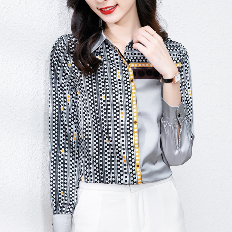 Cămașă de mătase bluză de damă elegantă cu mâneci lungi cămașă din satin cu buline cămașă de lucru pentru femei de birou primăvară toamnă topuri de înaltă calitate