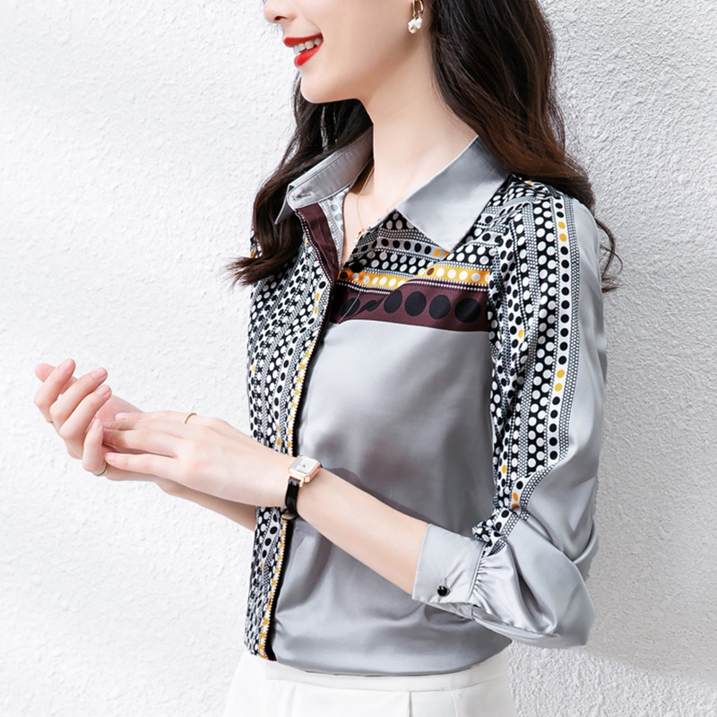 Cămașă de mătase bluză de damă elegantă cu mâneci lungi cămașă din satin cu buline cămașă de lucru pentru femei de birou primăvară toamnă topuri de înaltă calitate