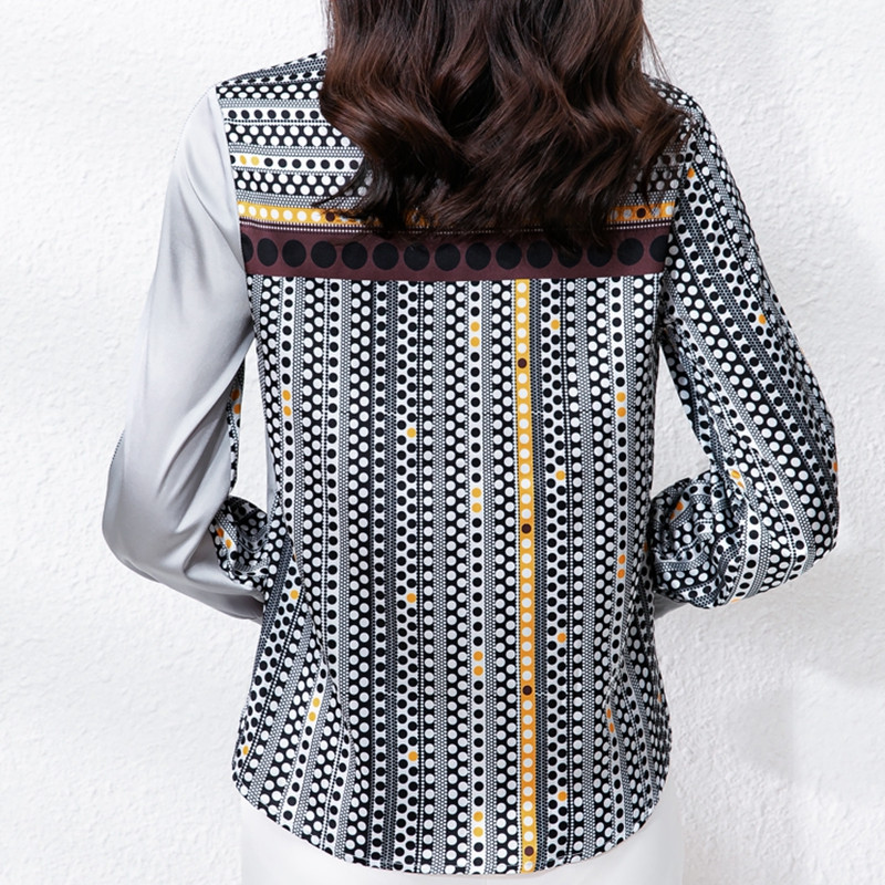 Cămașă de mătase bluză de damă elegantă cu mâneci lungi cămașă din satin cu buline cămașă de lucru pentru femei de birou primăvară toamnă topuri de înaltă calitate