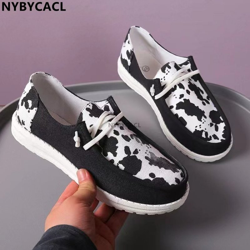 2023 Pantofi din pânză cu imprimeu de vaci FEMEI Jos cu imprimeu animal pentru femei Casual Pantofi vulcanizați Moda Streetwear Mujer Pantofi de skateboard 43