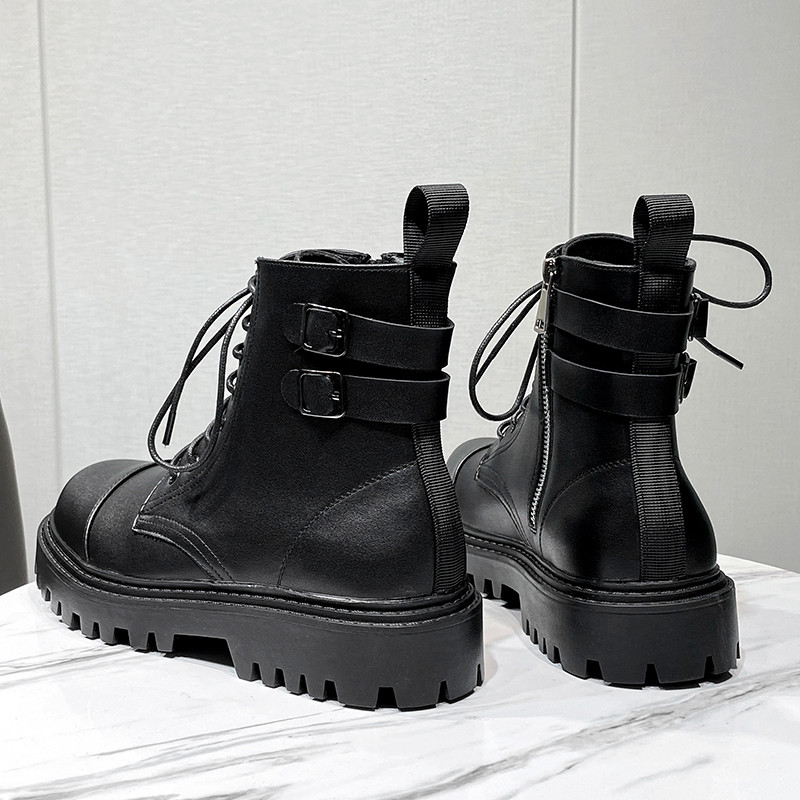 Φθινοπωρινές και χειμερινές δερμάτινες αγκράφες ανδρικές μπότες επώνυμων σχεδιαστών μπότες μεσαίας κορυφής ανδρικές μαύρες στρατιωτικές μπότες υπαίθριες μπότες μοτοσυκλέτας