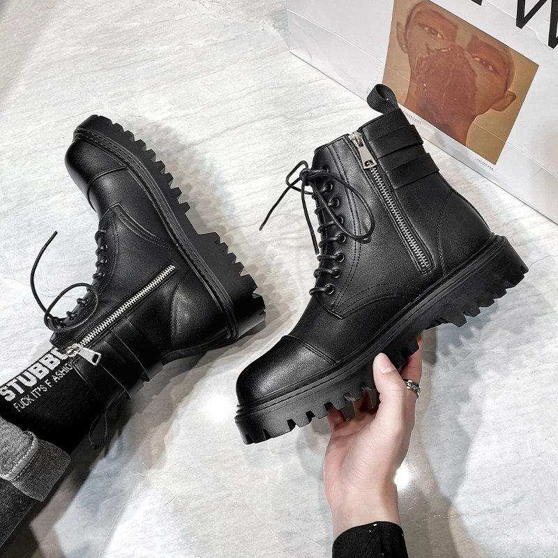 Φθινοπωρινές και χειμερινές δερμάτινες αγκράφες ανδρικές μπότες επώνυμων σχεδιαστών μπότες μεσαίας κορυφής ανδρικές μαύρες στρατιωτικές μπότες υπαίθριες μπότες μοτοσυκλέτας