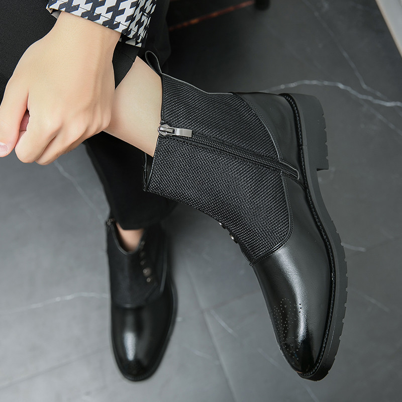 Μοντέρνο πράσινο υφασμάτινο πάνελ Μπότες Chelsea Ανδρικές κοντές μπότες Μυτερά δερμάτινα παπούτσια Ευέλικτα καθημερινά παπούτσια για πάρτι