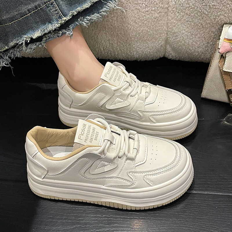 Pantofi de pânză cu talpă groasă de modă, cu șireturi încrucișate, cu imprimeu anti-alunecare, pantofi de exercițiu pentru femei, toamnă, pantofi albi pentru femei