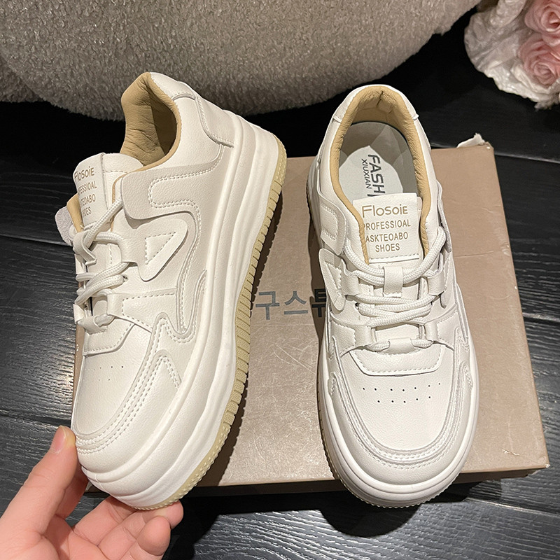 Pantofi de pânză cu talpă groasă de modă, cu șireturi încrucișate, cu imprimeu anti-alunecare, pantofi de exercițiu pentru femei, toamnă, pantofi albi pentru femei