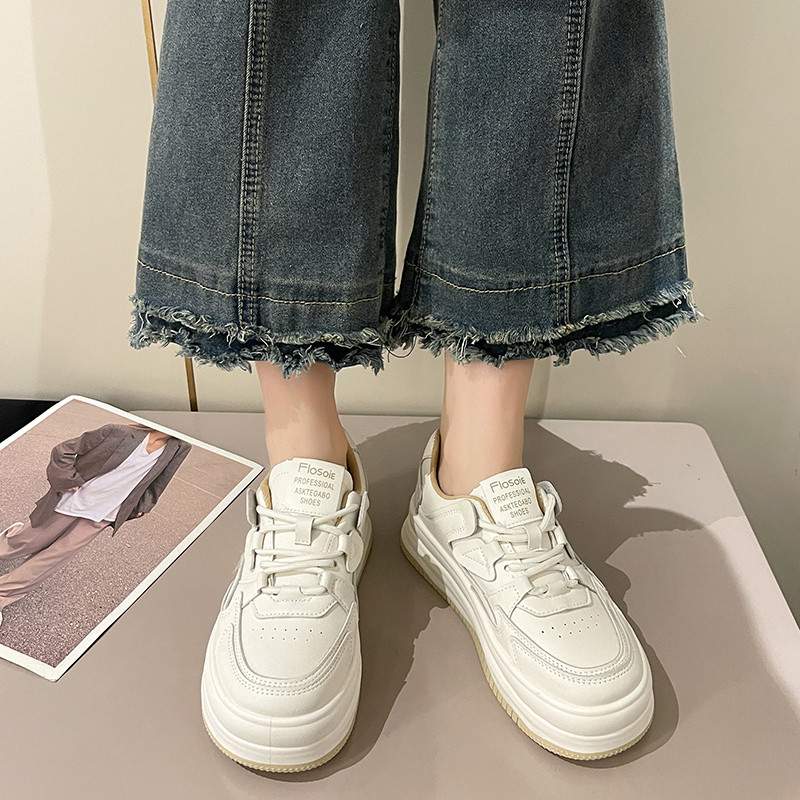 Pantofi de pânză cu talpă groasă de modă, cu șireturi încrucișate, cu imprimeu anti-alunecare, pantofi de exercițiu pentru femei, toamnă, pantofi albi pentru femei