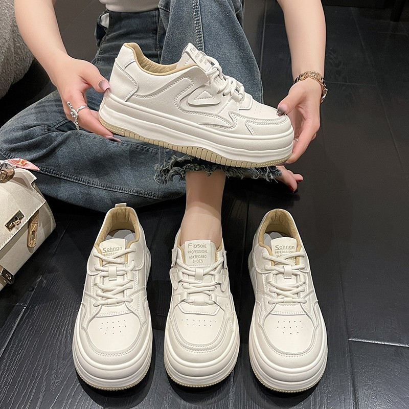 Pantofi de pânză cu talpă groasă de modă, cu șireturi încrucișate, cu imprimeu anti-alunecare, pantofi de exercițiu pentru femei, toamnă, pantofi albi pentru femei