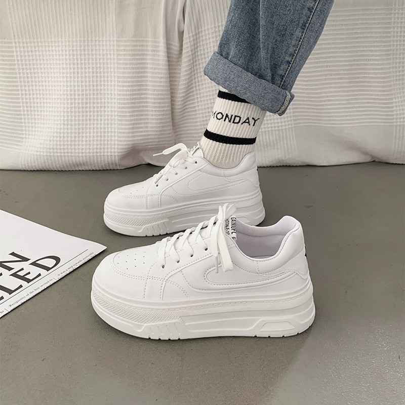 Modes Apavi ar biezu zoli, krusteniski šņorējami, šņorējami, neslīdoši sieviešu ikdienas apavi vasaras sievietēm, balti sieviešu apavi ar biezu zoli