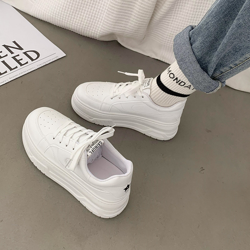 Modes Apavi ar biezu zoli, krusteniski šņorējami, šņorējami, neslīdoši sieviešu ikdienas apavi vasaras sievietēm, balti sieviešu apavi ar biezu zoli