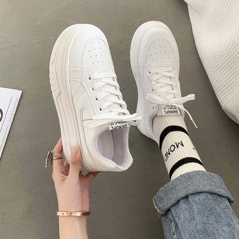 Modes Apavi ar biezu zoli, krusteniski šņorējami, šņorējami, neslīdoši sieviešu ikdienas apavi vasaras sievietēm, balti sieviešu apavi ar biezu zoli