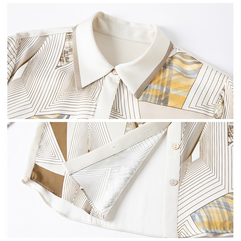 Vintage satenske svilene košulje s prugastim cvjetnim printom Bluze s dugim rukavima Ženske majice Elegantna uska odjeća sa skrivenim gumbima Proljetna jesen