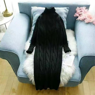 Φθινοπωρινό χειμωνιάτικο ζιβάγκο λεπτό πουλόβερ Γυναικεία κίτρινα πλεκτά φορέματα μακριά μανίκια Κομψό Twist Μαύρο Ζεστό Vestido Midi