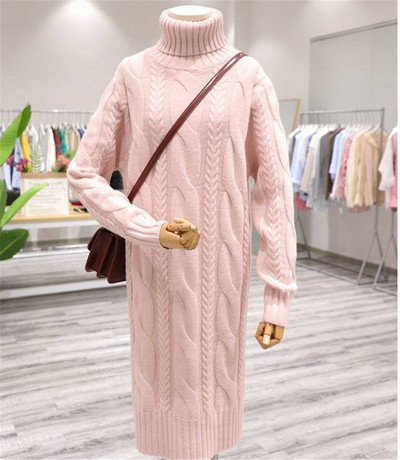 Φθινοπωρινό χειμωνιάτικο ζιβάγκο λεπτό πουλόβερ Γυναικεία κίτρινα πλεκτά φορέματα μακριά μανίκια Κομψό Twist Μαύρο Ζεστό Vestido Midi