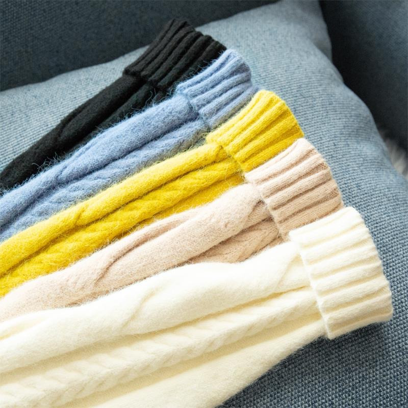 Φθινοπωρινό χειμωνιάτικο ζιβάγκο λεπτό πουλόβερ Γυναικεία κίτρινα πλεκτά φορέματα μακριά μανίκια Κομψό Twist Μαύρο Ζεστό Vestido Midi