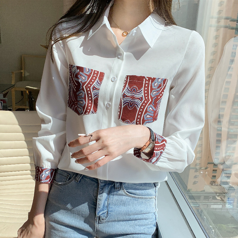 Bijela bluza Čipkana košulja s V-izrezom Ženska odjeća Ženske košulje s dugim rukavima Jesenske ženske majice Korejski Harajuku Chemisier Femme