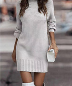 Ženska odjeća Bijela haljina Modni jednobojni pulover s visokim izrezom i lanternastim rukavima Pletene ležerne haljine Ulična odjeća Jesen Novo 2023.