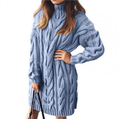 Moteriška megztinė Suknelė Vienspalvė Šilta Suknelė su aukšta apykakle susukta ilgomis rankovėmis Megzti megztiniai Megztiniai darbui