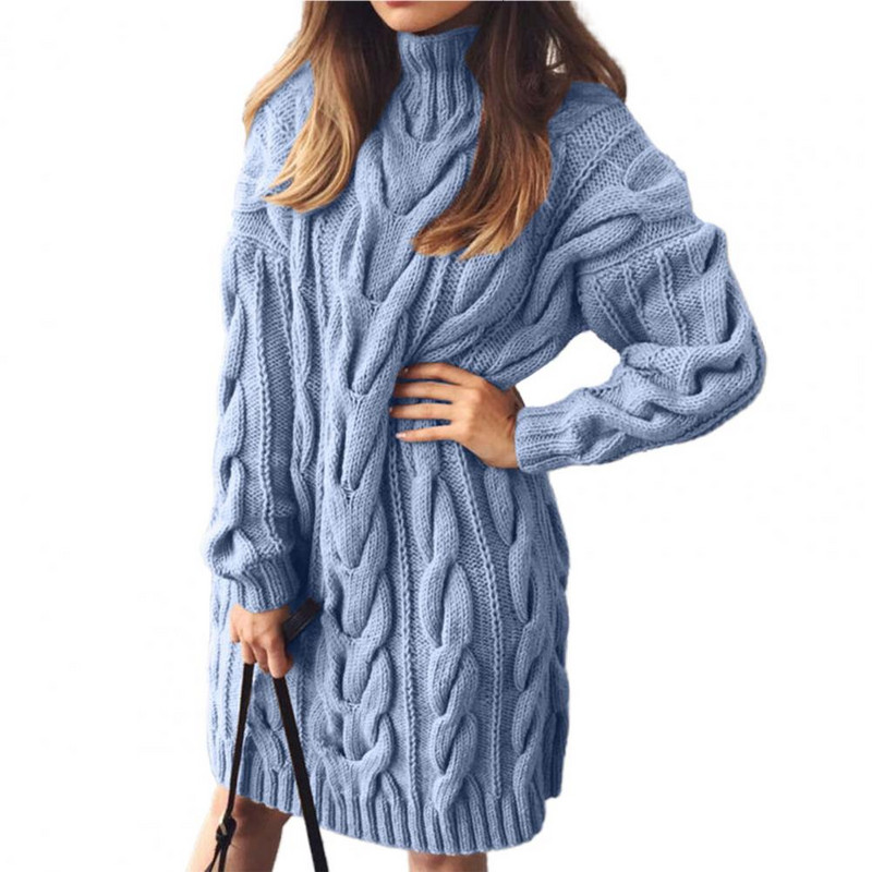 Moteriška megztinė Suknelė Vienspalvė Šilta Suknelė su aukšta apykakle susukta ilgomis rankovėmis Megzti megztiniai Megztiniai darbui