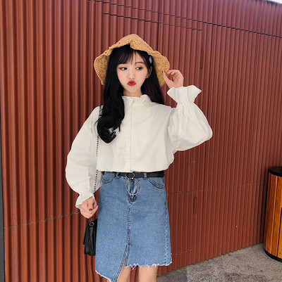 Ženske košulje s volanima za slobodno vrijeme Samostojeći ovratnik Jednobojni široki rukavi Ženske šik plisirane široke bluze Slatka košulja Studenti Novo za sve