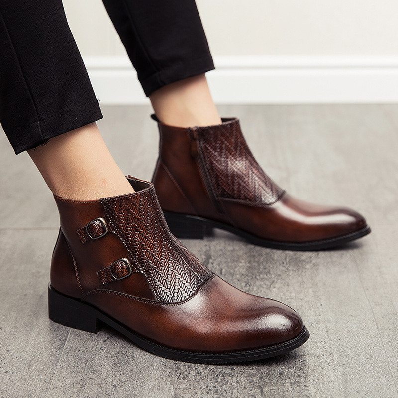 Jesenske retro kožne čizme za muškarce Smeđi metalni zatvarač Muške čizme Chelsea od kože Gležnjače na špic Muške botas chelsea