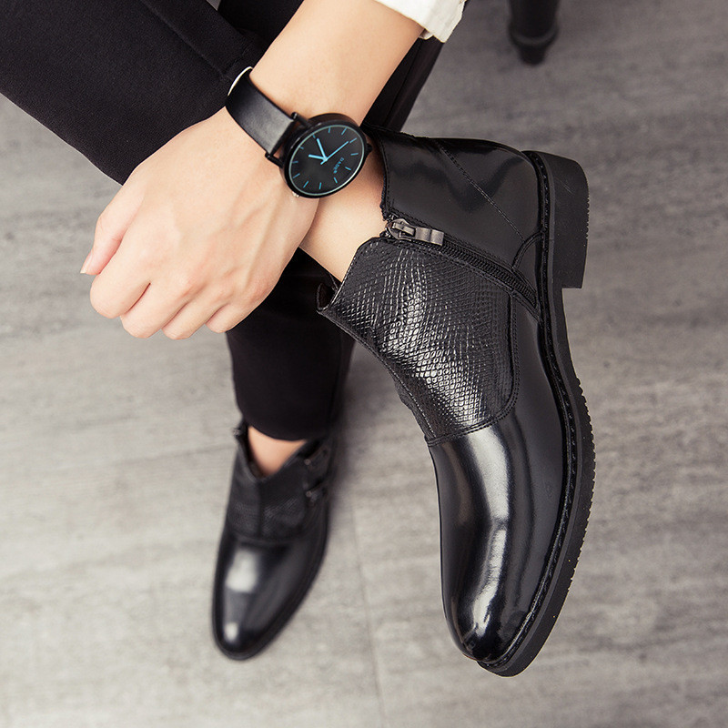 Jesenske retro kožne čizme za muškarce Smeđi metalni zatvarač Muške čizme Chelsea od kože Gležnjače na špic Muške botas chelsea