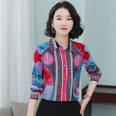 Ανοιξιάτικο καλοκαιρινό λουλούδι καρό ριγέ γυναικείο μπλουζάκι Μόδα μακρυμάνικο πέτο σατέν μεταξωτό πουκάμισο για πάρτι casual loose γυναικεία μπλούζα