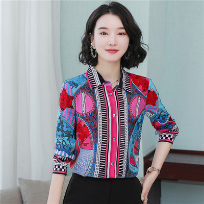 Ανοιξιάτικο καλοκαιρινό λουλούδι καρό ριγέ γυναικείο μπλουζάκι Μόδα μακρυμάνικο πέτο σατέν μεταξωτό πουκάμισο για πάρτι casual loose γυναικεία μπλούζα