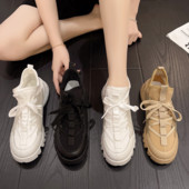 2024 Νέα γυναικεία casual αθλητικά παπούτσια δερμάτινη πλατφόρμα με στρογγυλά δάχτυλα με κορδόνια βουλκανιζέ παπούτσια Μαύρα ευέλικτα γυναικεία παπούτσια για τρέξιμο εξωτερικού χώρου