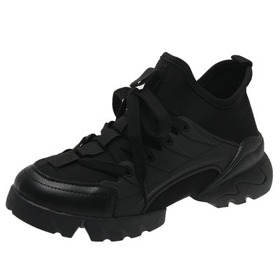 2024 Νέα γυναικεία casual αθλητικά παπούτσια δερμάτινη πλατφόρμα με στρογγυλά δάχτυλα με κορδόνια βουλκανιζέ παπούτσια Μαύρα ευέλικτα γυναικεία παπούτσια για τρέξιμο εξωτερικού χώρου